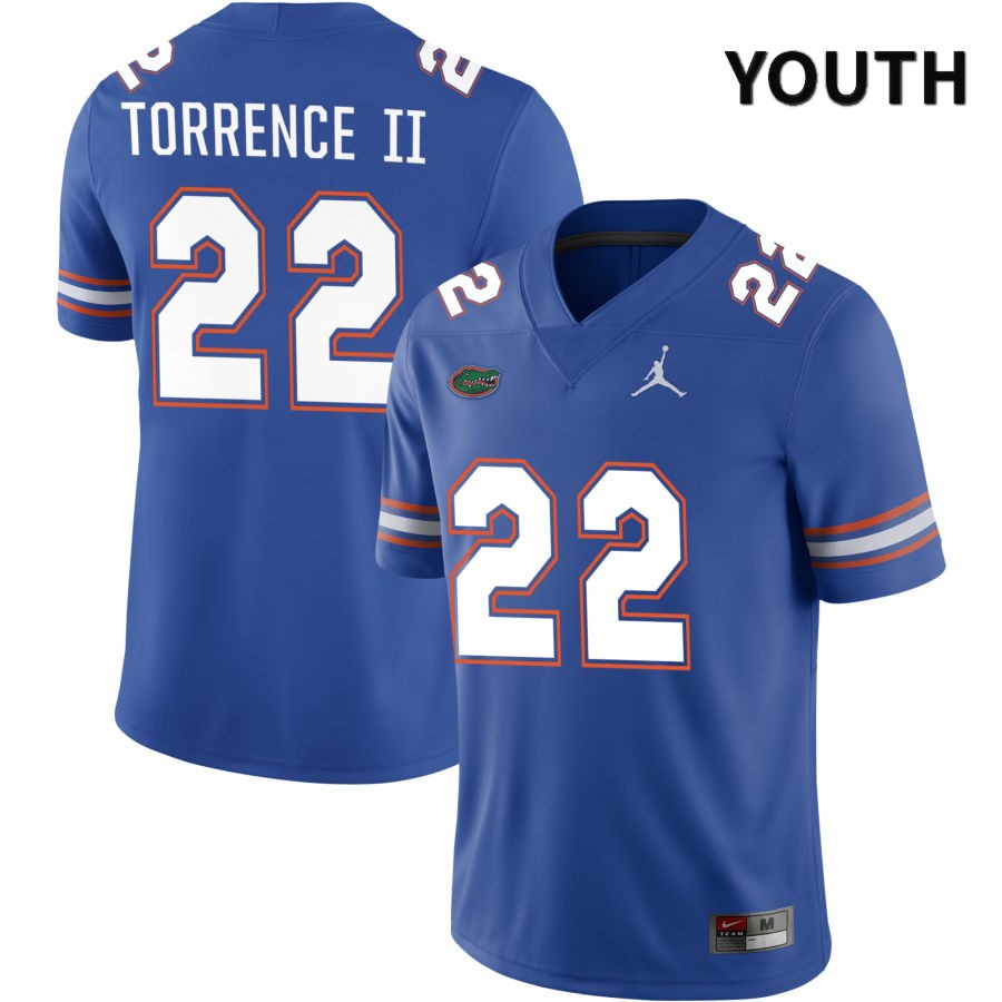 NCAA Florida Gators Rashad Torrence II Youth #22 Jordan Brand Royal 2022 NIL Stitched Authentic College Football Jersey XOL7664HK